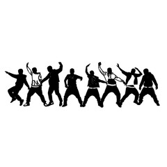 Obraz premium illustration silhouettes of expressive dance colorful group of people dancing. Jazz funk. hip-hop. house dance. Break dance.Dancer jumping