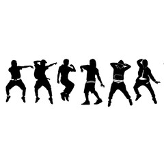 illustration silhouettes of expressive dance colorful group of people dancing. Jazz funk. hip-hop. house dance. Break dance.Dancer  jumping
