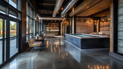 Fototapeta premium Modern Spa Relaxation: Indoor Pool and Lounge Area