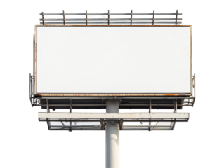 Isolated Weathered Billboard Construction with Empty White Sign
