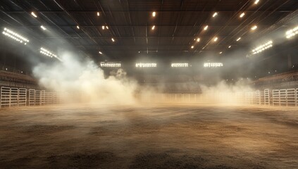 Dusty arena, spotlights, smoke