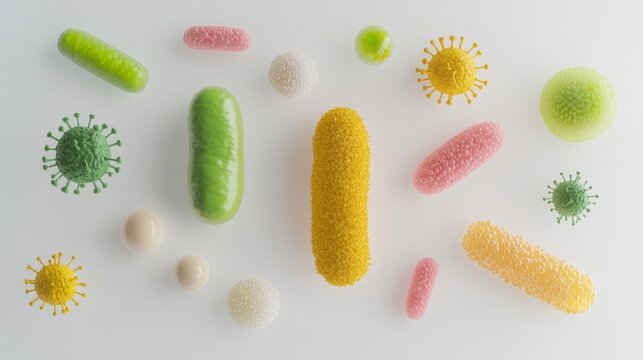 Microscopic Bacteria  Viruses   Probiotics  Colorful 3D Render of Microbiology