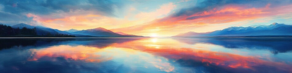 Fototapeta premium Serene Sunrise Over Mountain Lake