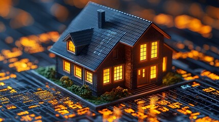 Glowing Architectural Model Nested Within Digital Investment Analytics Interface