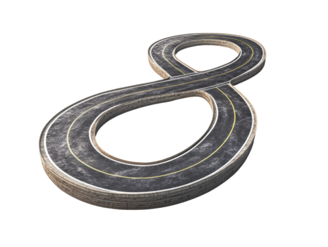 Isolated Asphalt Road Loop in Infinity Shape