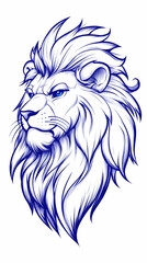 Majestic blue line art lion head profile