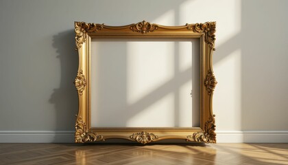 Elegant Antique Gold Frame With Sunlight Shadows On Wall