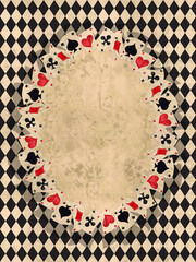 Alice in Wonderland  vintage style original hand drawn  playing cards frame
