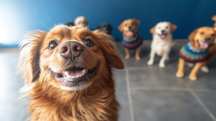 Happy Dogs in Sweaters  Playful Pets  Adorable Puppy Portraits