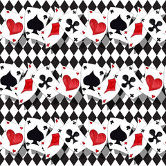 Alice in Wonderland  vintage style original hand drawn  playing cards seamless pattern
