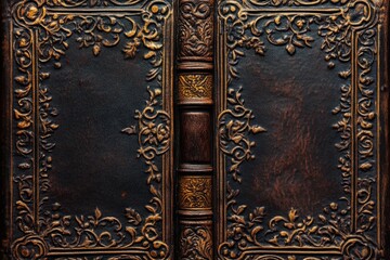 Antique Book Cover Ornate Leather Binding Gold Detailing