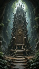 Obraz premium Majestic Throne Surrounded by Lush Forest in Mystical Setting