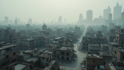 Urban Landscape of Abandoned Buildings Under Hazy Skies