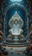 Majestic Underwater Throne Surrounded by Colorful Coral Reefs