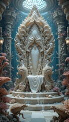Intricate Ornate Throne Surrounded by Coral and Marine Elements