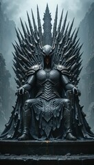 Dark Fantasy Warrior on Ornate Throne Surrounded by Spikes
