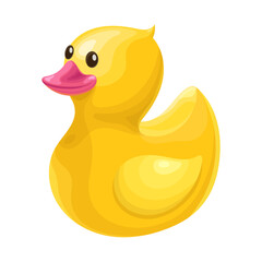 Cute yellow rubber duck isolated on white background. Vector illustration.