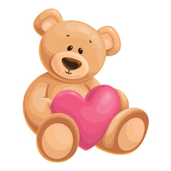 Teddy bear with heart. Cartoon vector illustration.