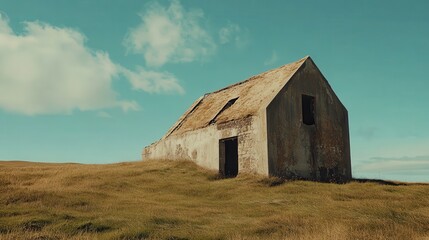 Obraz premium Icelandic Rural Ruin, Hillside, Sky, Abandonment, Solitude