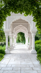 Obraz premium White ornate arched walkway in lush garden