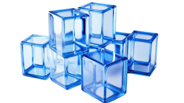 a geometric arrangement of blue blocks connection isolated on white background