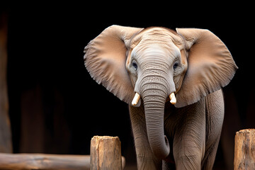 Fototapeta premium Young African elephant portrait against dark background