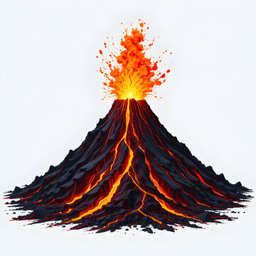recommend clip art: Pixel Art Volcano Eruption Lava Fire Mountain isolated on white background