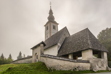 Fototapeta premium Church of St John the Baptist, Bohinj Lake,Triglav National Park, Slovenia