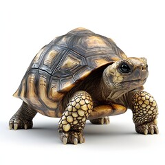 Obraz premium A stunning 3D render of a yellow-footed tortoise, showcasing its detailed shell and textured skin. Isolated on white background. Magnificent Tortoise