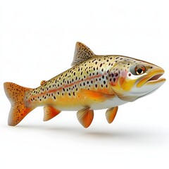 High-quality 3D render of a brown trout. Detailed scales and fins. Isolated on white background. Trout Fish