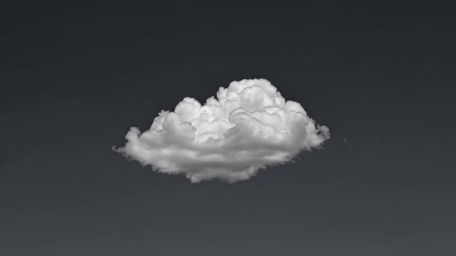 Single fluffy white cloud against dark gray sky, atmospheric scene. Minimalism concept