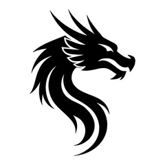 Elegant Dragon Head Black and White Outline Line Art Drawing Professional Logo Style Vector Graphic 