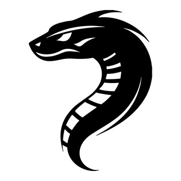 Elegant Snake Head Curled Professional Logo Black and White Outline Line Art Drawing Illustration