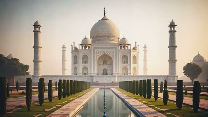 Majestic view of the Taj Mahal under soft daylight showcasing its architectural beauty
