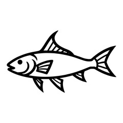 Fototapeta premium Minimalist Full Body Fish Black and White Outline Line Art Drawing Style Logo Graphic Vector