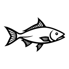 Full Body Fish Minimalist Line Logo Style Black and White Outline Art Drawing Template Simple