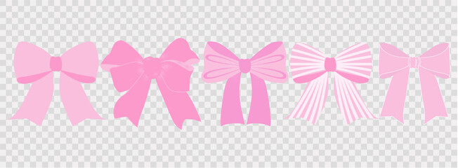 A set of fashionable pink flirty ribbon bows. Hand painting, soft pastel colors. Bows for hair decoration. Girls accessories. Cute collection of hairstyle element