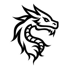 Naklejka premium Minimalist Head Dragon Black and White Outline Line Art Drawing Logo Engrave Sketch Illustration