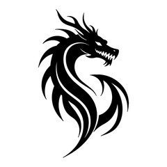Obraz premium Elegant Professional Full Body Dragon in Black and White Outline Line Art Drawing Logo Style
