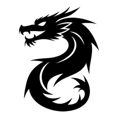 Fototapeta premium Elegant Dragon Full Body Curled Up Black and White Outline Line Art Drawing Professional Logo Style