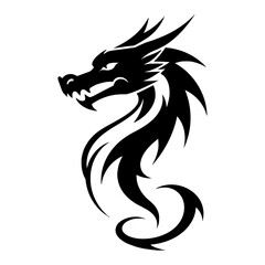 Fototapeta premium Elegant Professional Full Body Dragon Logo Black and White Outline Line Art Drawing Silhouette