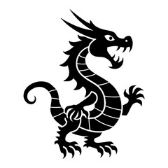 Elegant Professional Full Body Dragon Black and White Outline Line Art Drawing Logo Style