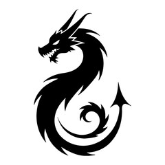 Fototapeta premium Elegant Professional Full Body Dragon Black and White Outline Line Art Drawing Vector Logo Style