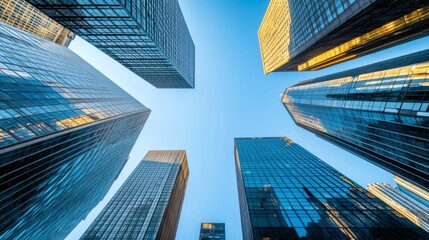 Looking Up At Several Modern High Rise Buildings