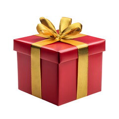 Fototapeta premium a red gift box tied with a gold ribbon, perfect for special occasions. isolated on transparent background, cut out, PNG 3D Digital Art.