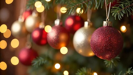 Obraz premium Shimmering Christmas Ornaments Bokeh Festive Decor