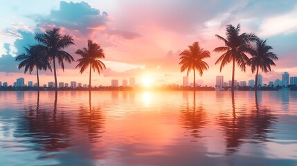 Obraz premium Sunset reflection over water urban landscape nature scene eco-friendly environment vibrant view