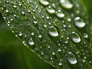 Raindrop Elegance: A close-up shot of a vibrant green leaf, glistening with delicate raindrops, a symbol of nature's refreshing purity.