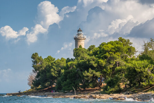 Savudija lighthouse on the Adriatic sea coast in Croatia