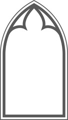 Church gothic window with arched frame and stained glass. Cathedral medieval architecture shape. Silhouette of castle door. Classic catholic interior decoration
